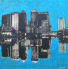 canary wharf landscape - paining of London city landscape by alex borissov - acrylic on canvas 2006